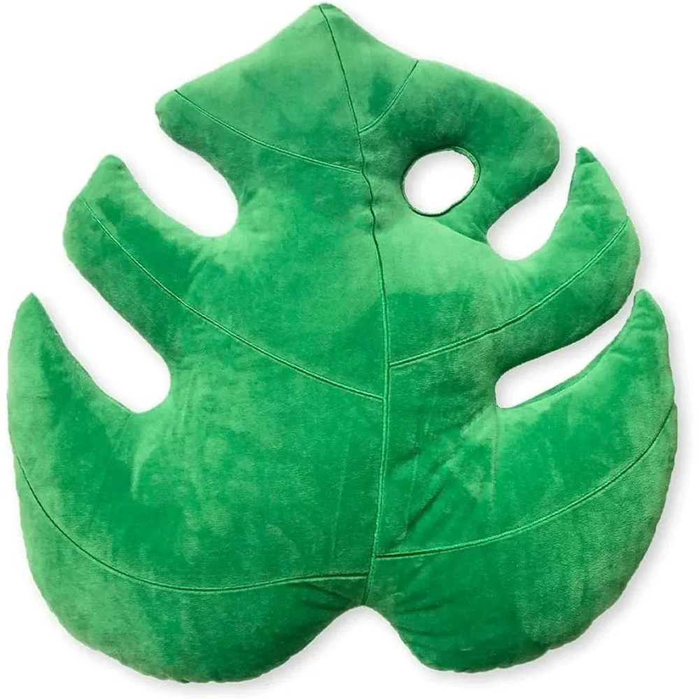 Green 3D Accent Monstera Deliciosa Succulent Philosophy Plush Leaf Throw Pillow